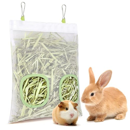 Mesh Guinea Pig Hay Feeder Bag for Guinea Pigs Rabbits Chinchillas, Hanging 2-Hole Hay Dispenser Breathable Wear-Resistant (White) - color: white
