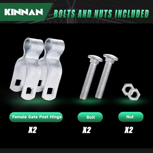 KINNAN 1-5/8" Chain Link Fence Gate Female Hinge, Heavy Duty Galvanized Steel, Gate Hinges with Bolts and Nuts, Durable Fence Hardware for Secure and Long-Lasting, Easy Installation (2 Pack) - size: 1-5/8