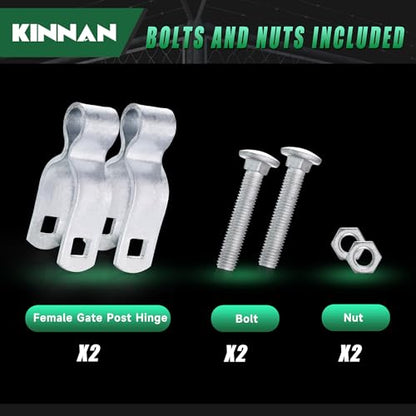 KINNAN 1-5/8" Chain Link Fence Gate Female Hinge, Heavy Duty Galvanized Steel, Gate Hinges with Bolts and Nuts, Durable Fence Hardware for Secure and Long-Lasting, Easy Installation (2 Pack) - size: 1-5/8