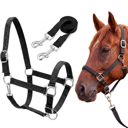 2 Pack Nylon Horse Halter with Reins Adjustable - color: Black