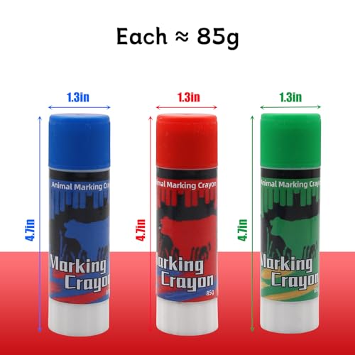 Livestock Marker Crayon,Wet&Dry for Pig Cow Goat,3 Pack,Red Blue Green