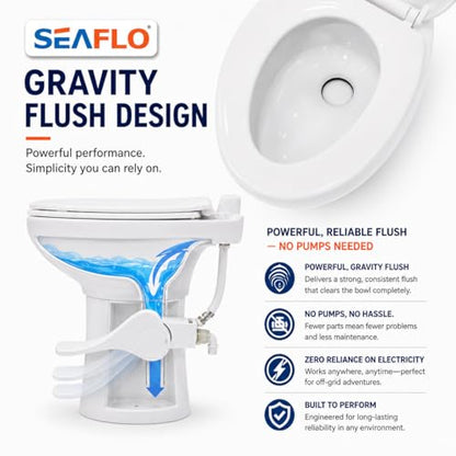 SEAFLO Porcelain RV Toilet with Elongated Bowl, 19” Residential Height, Gravity Flush, Foot Pedal Flush, Soft Close Seat, Easy Install, Camper Toilet, 4-Year Warranty, SFRTCH-02-01 - color: White (Porcelain Bowl)