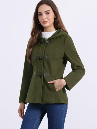 Allegra K Womens Casual Winter Peacoat Hooded Button Toggle Duffle Coats - color: Army Green, size: Medium