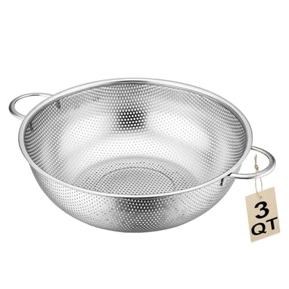 Stainless Steel Colander, 3-Quart Micro-Perforated Metal Colander Strainer with Handle for Kitchen/Draining Pasta/Rinsing Vegetables Fruits,Dishwasher Safe - 8.8 Inches - size: 3QT