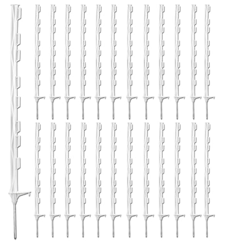 25 Pack 48'' Plastic Step-in Electric Fence Posts,Temporary Fence Stakes - color: White, size: 25 Pack