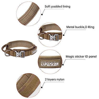 EXCELLENT ELITE SPANKER Tactical Nylon Dog Collar Military Metal Buckle - color: Coyote Brown, size: M-(14''-18")