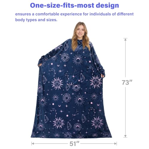 Catalonia Wearable Blanket with Sleeves for Women & Men, Fleece Wrap Throw - color: Astrology Navy