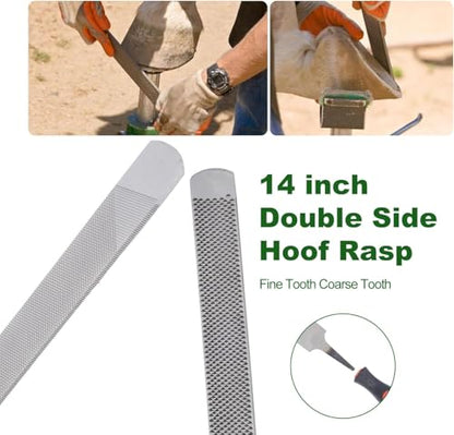 lukar 8PCS Farrier Tools Kit Horse Hoof Trimmers Set | with 16" Horse Hoof Nipper, 13" Horseshoe Cutting Pliers, 14" Hoof Nail Clincher, Hoof Hammer, Hoof Knife, Rasp File, Brush