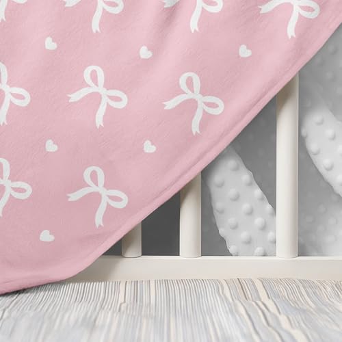 Bow Minky Baby Blanket 30 x 40 Inches for Girls, Soft Plush Receiving Blanket with Dotted Back, Gift for Toddler Newborn Infant Christmas Birthday Baby Shower - color: Bow 3