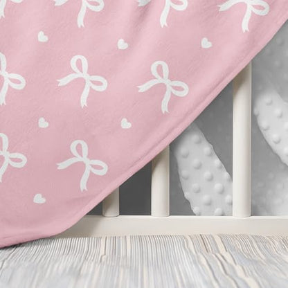 Bow Minky Baby Blanket 30 x 40 Inches for Girls, Soft Plush Receiving Blanket with Dotted Back, Gift for Toddler Newborn Infant Christmas Birthday Baby Shower - color: Bow 3