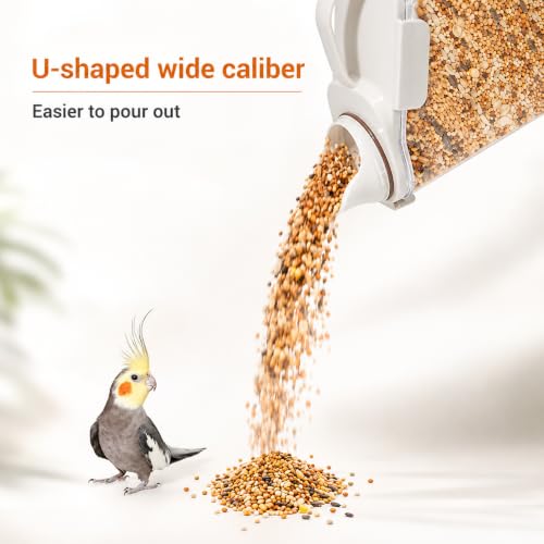 Bird Seed Storage Container,2.8L Airtight Bird Food Container with Handle and Measuring Cup,Portable Pet Food Container for Wild Bird Sunflower Seed-BPA Free Transparent/White - color: WHITE BIRD