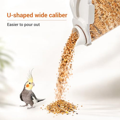 Bird Seed Storage Container,2.8L Airtight Bird Food Container with Handle and Measuring Cup,Portable Pet Food Container for Wild Bird Sunflower Seed-BPA Free Transparent/White - color: WHITE BIRD