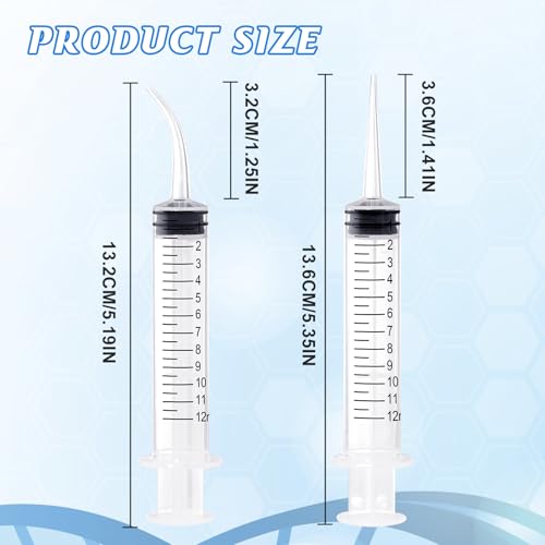 Wisdom Teeth Syringe, 12ml Dental Irrigation Syringe (20 Pack) - style: Curved Tip & Straight Tip 20 Pack