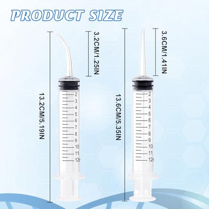 Wisdom Teeth Syringe, 12ml Dental Irrigation Syringe (20 Pack) - style: Curved Tip & Straight Tip 20 Pack