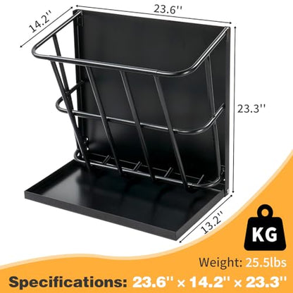 Large Capacity Hay Feeder for Goats & Horses - 2-in-1 Heavy Duty Steel Hay Rack with Detachable Grain Tray, Wall-Mounted Multiple-Sided Feeding Rack for Sheep Livestock Farm, Black