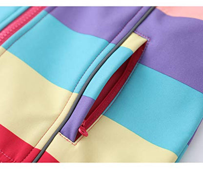 M2C Girls Hooded Fleece Lined Windproof Softshell Windbreaker Jacket - color: Stripe Purple, size: 8 Years