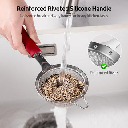 U-Taste Fine Mesh Strainer, 18/8 Stainless Steel Sieve 30 Mesh, S/Red | Tea Coffee Strainer with Silicone Handle, Mini Small Ultra Fine Sieve, Metal Colander for Loose Tea/Juice/Pulp/Matcha/Liquids - color: (4) Red, size: S-3.35in