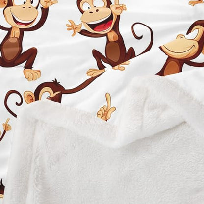 Feelyou Monkey Sherpa Blanket Cartoon Animal Pattern Throw Blanket Cute Monkey Plush Blankets and Throws for Kids Boys Girls 60" x 80" - color: Multi 02, size: 60" x 80"