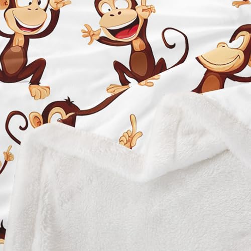 Feelyou Monkey Sherpa Blanket Cartoon Animal Pattern Throw Blanket Cute Monkey Plush Blankets and Throws for Kids Boys Girls 50" x 60" - color: Multi 02, size: 50" x 60"