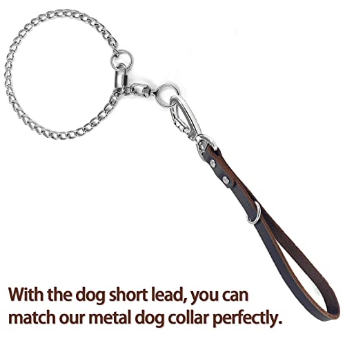 Genuine Leather Short Dog Lead, Strong Traffic Pet Leads with Heavy Duty Metal Hook, Handmade Short Dog Leashes for Big Large Medium Dogs Training and Walking (Excellent Style)
