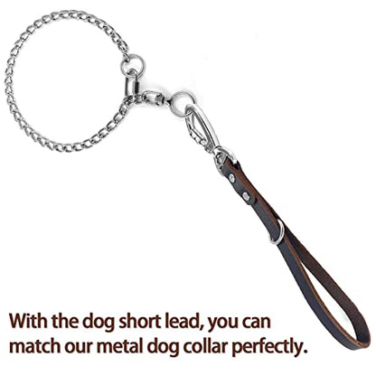 Genuine Leather Short Dog Lead, Strong Traffic Pet Leads with Heavy Duty Metal Hook, Handmade Short Dog Leashes for Big Large Medium Dogs Training and Walking (Excellent Style)