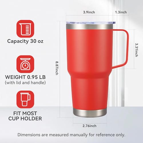 30 oz Stainless Steel Tumblers Bulk with Handle and Lid, 4 Pack - color: Red
