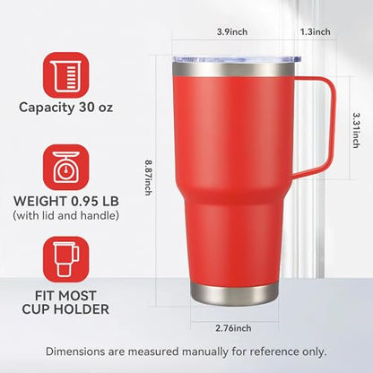30 oz Stainless Steel Tumblers Bulk with Handle and Lid, 4 Pack - color: Red