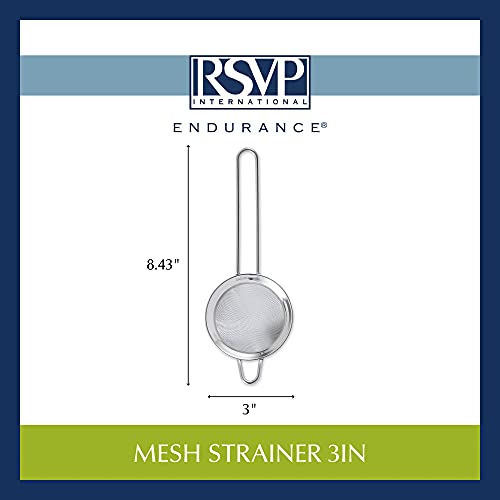 RSVP International Endurance Kitchen Collection, Stainless Steel Fine Mesh Conical Sieve/Colander, Multi-Purpose for Cooking, Baking, Loose Leaf Tea, Bar Strainer Cocktails, 3-Inch - size: 3-Inch