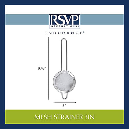RSVP International Endurance Kitchen Collection, Stainless Steel Fine Mesh Conical Sieve/Colander, Multi-Purpose for Cooking, Baking, Loose Leaf Tea, Bar Strainer Cocktails, 3-Inch - size: 3-Inch
