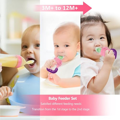 Baby Fruit Feeder Pacifier | Infant Food Feeder Pacifier & Food Dispensing Spoon | Mesh Fresh Fruit Teethers for Babies | Silicone Feeder Baby Shower Gifts for Boys and Girls (Pink) - color: 02-Pink
