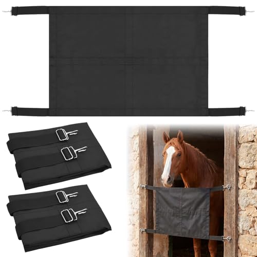 2 Pcs Horse Stall Guards, 27"x19" Waterproof Stall Guard with Adjustable Straps and Metal Hooks, Livestock Fencing Equestrian Supplies for Horses Stable Barn Trailers