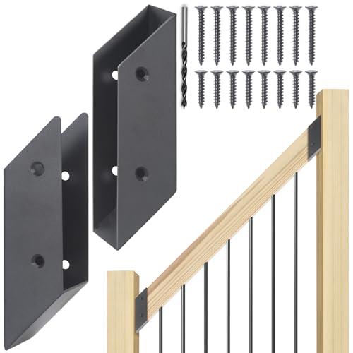 45° Stair Angle Stainless Steel Deck Railing Brackets Connectors for 2"x4" (Actual 1.5"x3.5") Railing Wood Post (4 Pair) - size: Angle 45°