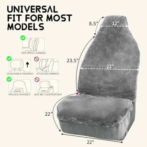 Aegis Cover Sheepskin Seat Cover Genuine Australian Merino Wool Front Seat Cover Luxury Dense Pelt Universal Fit for Most Cars, SUVs, Trucks, Bucket-Style, 54 X 22 Inches (Grey) - color: A Grey