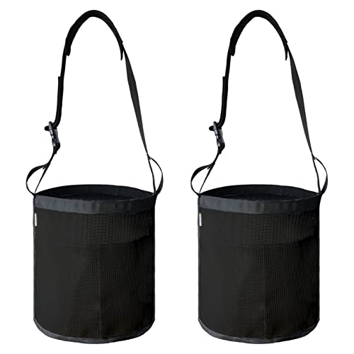Horse Feed Bag, Nylon Mesh Grain Horse Feed Bucket (Black 2P) | with Adjustable Strap Comfortable Neck Pad Nose Pad and Waterproof Bottom - color: Black
