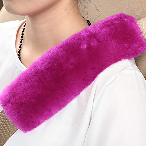 OGLAND 2 Pack Sheepskin Car Seat Belt Cover Pads | Wool Seatbelt Cushions - color: F-PInk, size: Shearling Wool