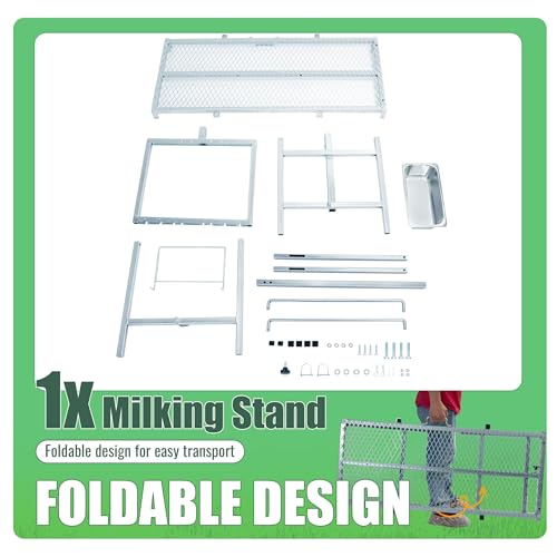 600LBS Milking Stand for Goat, Adjustable Sheep Rack with Feeder, Metal Livestock Milk Stand Fit for Shearing, Hoof Trimming, Animal Examinel Examination, Stainless Steel (Silvery) - color: Silvery