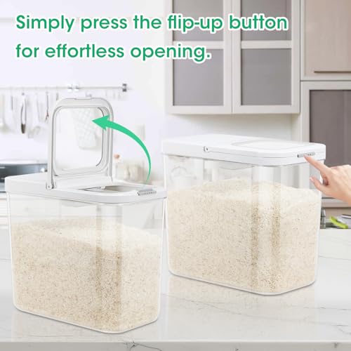 TBMax Rice Flour Storage Container with Automatic Flip-up Lid 25 Lbs | 12.68 Qt, Tall and Narrow Food Storage Flour Bin for Kitchen Pantry Organization, Pet Dog Cat Food Storage Container