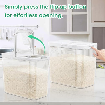 TBMax Rice Flour Storage Container with Automatic Flip-up Lid 25 Lbs | 12.68 Qt, Tall and Narrow Food Storage Flour Bin for Kitchen Pantry Organization, Pet Dog Cat Food Storage Container