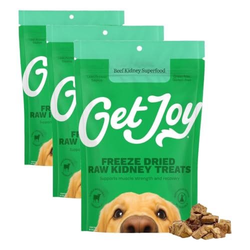 Get Joy Freeze Dried 100% Beef Kidney Dog Treats, 4oz | Single Ingredient Organ Meat, High Protein Raw Dog Food Topper, Snack & Training Rewards | Grain Free, Gluten Free, Filler Free (Pack of 3) - size: 12 Ounce (Pack of 1)