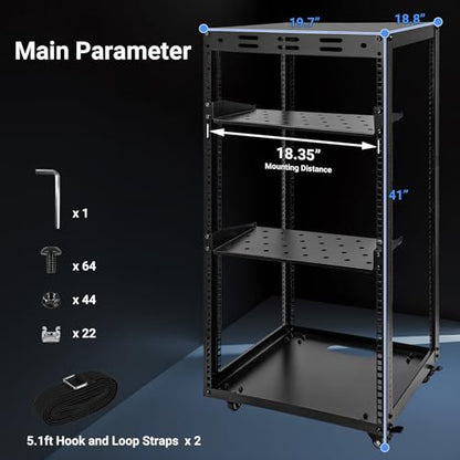 20U Server Rack w/ 2 Racks, Versatile Open Frame IT Rack - size: 20U