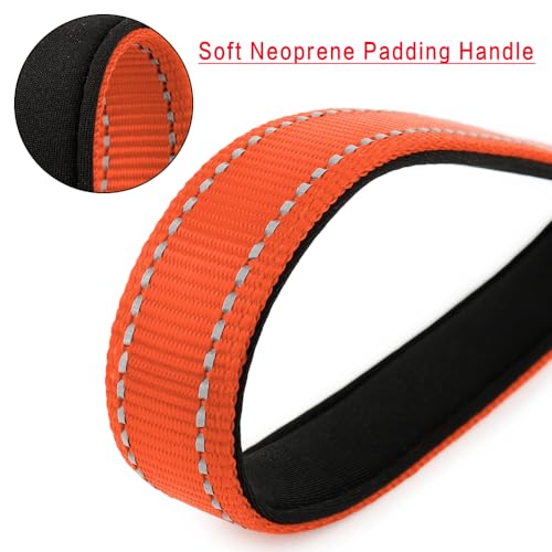 PLUTUS PET 10” Short Dog Leash, Reflective Nylon Padded Handle, Strong Traffic Leash with Carabiner Clip, Perfect for Large or Medium Dogs（10”，Orange | Reflective, Heavy Duty Strong Nylon, Traffic Leash with Carabiner Clip for Training Walking (10", Orang