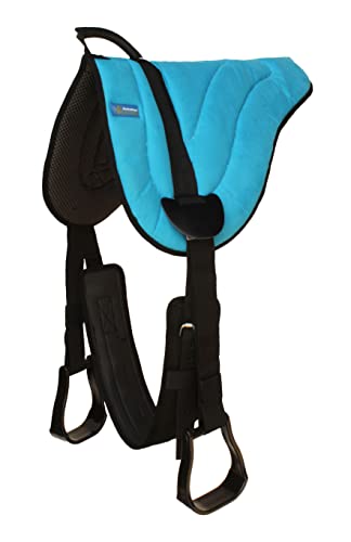 CHALLENGER Western Lightweight Neoprene Padded Bareback Saddle Pad with Stirrups & Cinch – Contoured Synthetic Suede Top, Non-Slip Neoprene Bottom – 23" x 30" - color: Turquoise