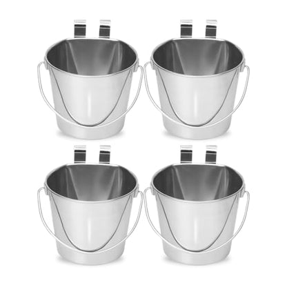2 Quart Stainless Steel Flat Sided Bucket with Dual Hooks | 4 Pcs Durable Food & Water Bowl for Dog Cats Bird & Small Animals | Fits kennel Cage Crates Hanging Pet Pail | Multipurpose use - size: 2 Quart (Pack of 4)