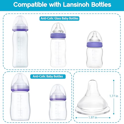 Silicone Bottle Nipples Compatible with Lansinoh Bottles, Replacement Soft Nipple for Baby 1+ Months, Anti-Colic, BPA-Free, Slow Flow, Size S, 6-Pack