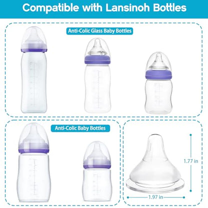 Silicone Bottle Nipples Compatible with Lansinoh Bottles, Replacement Soft Nipple for Baby 1+ Months, Anti-Colic, BPA-Free, Slow Flow, Size S, 6-Pack