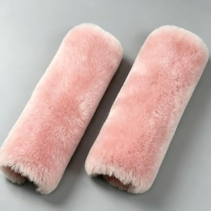 OGLAND 2 Pack Sheepskin Car Seat Belt Cover Pads | Wool Seatbelt Cushions - color: Soft Pink, size: Shearling Wool