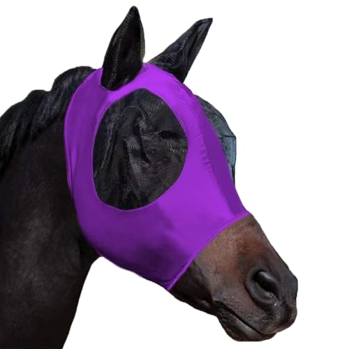 Horse Fly Mask with Ears, Comfortable Fit Stretch Fabric with UV Protection Soft on Skin Breathability for Medium Size Horses, 13hh-15hh (Purple) - color: Purple