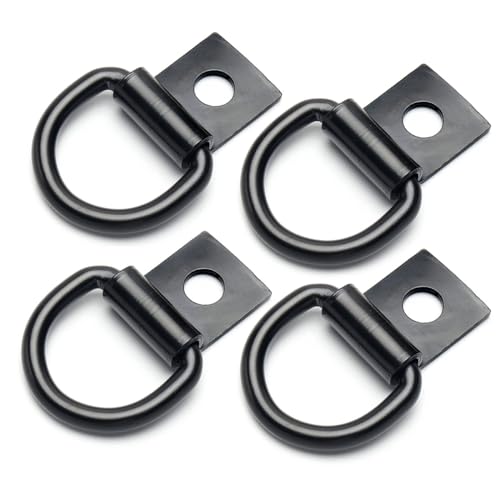 4 Pcs D-Rings Tie Down Anchor Hooks, 10mm Fixing hole D-Ring for Pickup Truck Bed Deck Rails T Slot Nut Screw, Heavy Duty Steel D Ring for Trailer, Camper, Warehouse, Garage, Cargo Cover Mounts, Black - color: Black