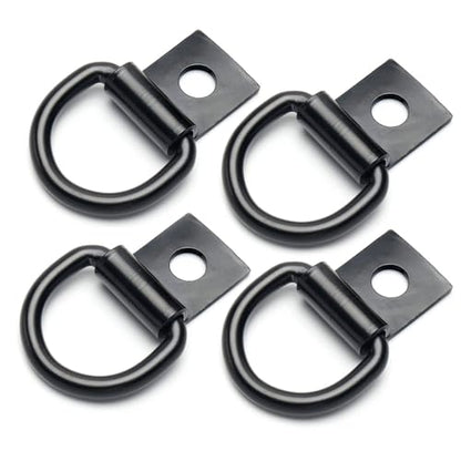 4 Pcs D-Rings Tie Down Anchor Hooks, 10mm Fixing hole D-Ring for Pickup Truck Bed Deck Rails T Slot Nut Screw, Heavy Duty Steel D Ring for Trailer, Camper, Warehouse, Garage, Cargo Cover Mounts, Black - color: Black