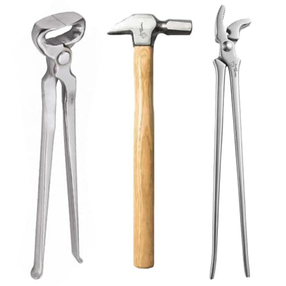 3 PCS Farrier Horse Hoof Care Kit – Professional Hoof Nippers, Clincher & Hammer – Trimming, Shoeing & Hoof Maintenance Tools for Horses, Ponies & Donkeys – Durable Steel Blacksmith Farrier Tool Set